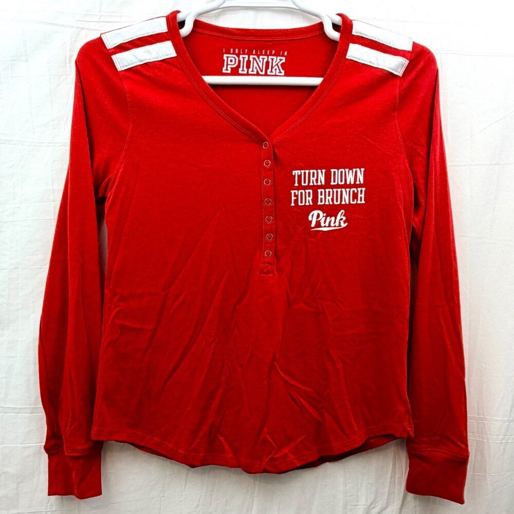 Victoria Secret I Only Sleep In Pink Henley Sleepshirt Women M Red